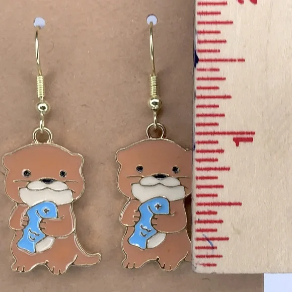 Fashion Jewelry Cute Otter Earrings with Blue Fish - Picture 2 of 3